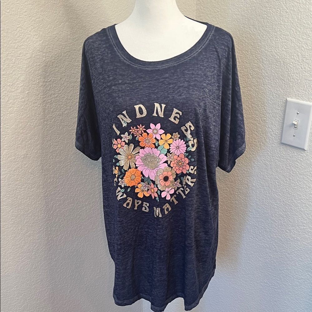 Blue Graphic T-Shirt with Floral Design